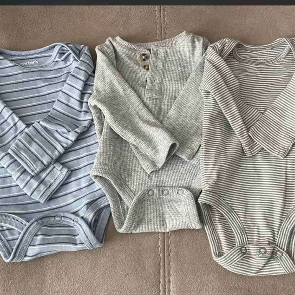 Carter's Blue and Gray Striped Bodysuits Trio